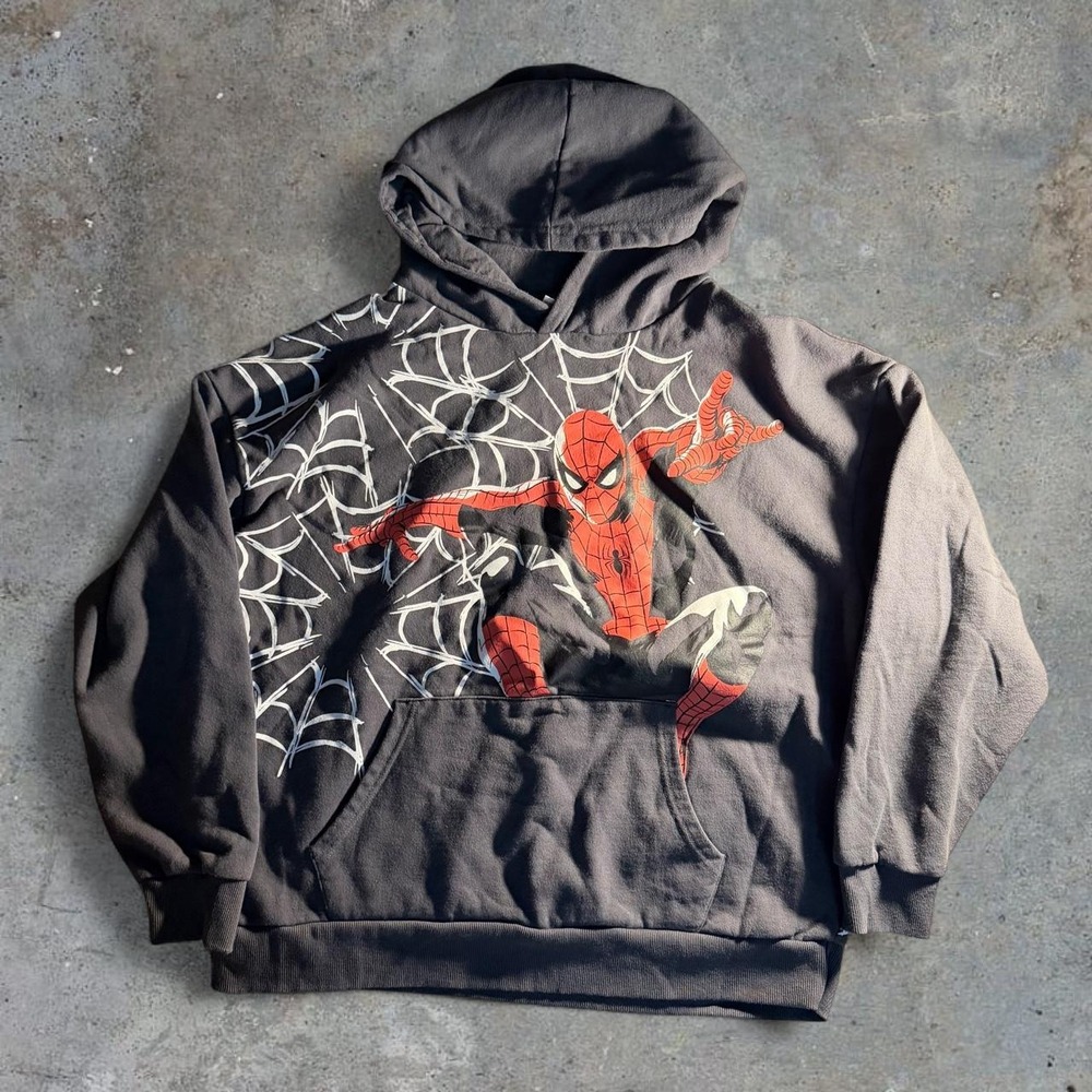 Marvel Spider-Man 62 Black Graphic Pullover Hoodie Mens Medium Y2K Streetwear